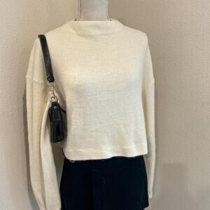Saylor mock neck cream angora cropped sweater. Size medium